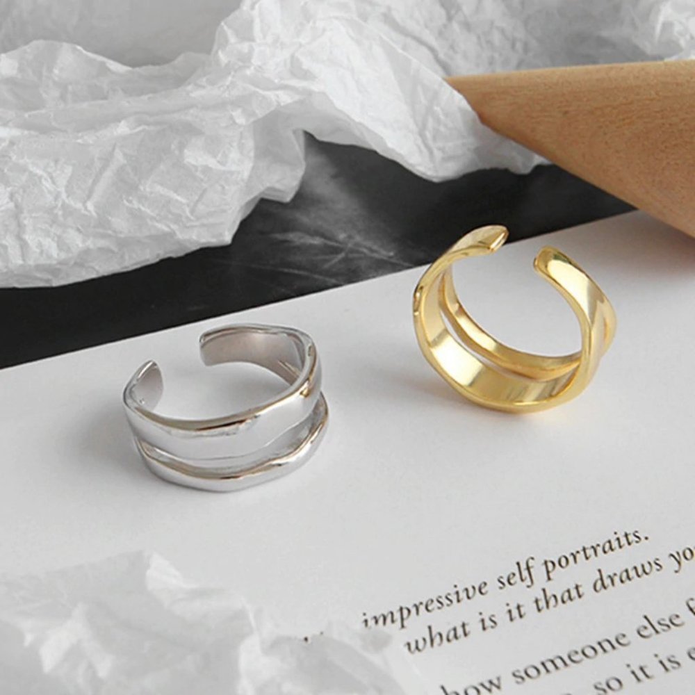 NEW Gold/Sterling Silver Wave Open Adjustable Ring - Picture 7 of 8